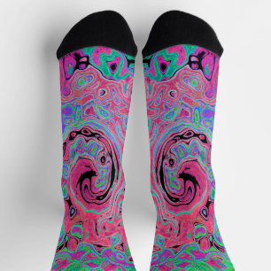 Pink and Lime Green Groovy Abstract Retro Swirl Socks