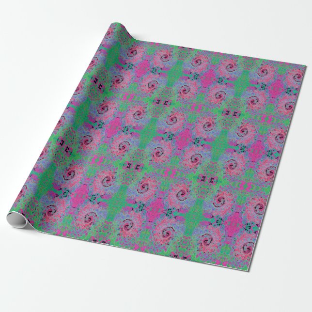 Pink and Lime Green Groovy Abstract Retro Swirl Wrapping Paper (Unrolled)