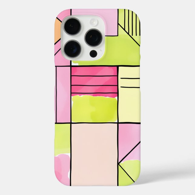 Pink and Lime-Green Patchwork Abstract Case-Mate iPhone Case (Back)