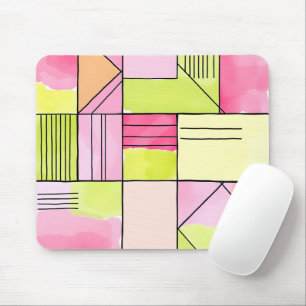 Pink and Lime-Green Patchwork Abstract Mouse Pad