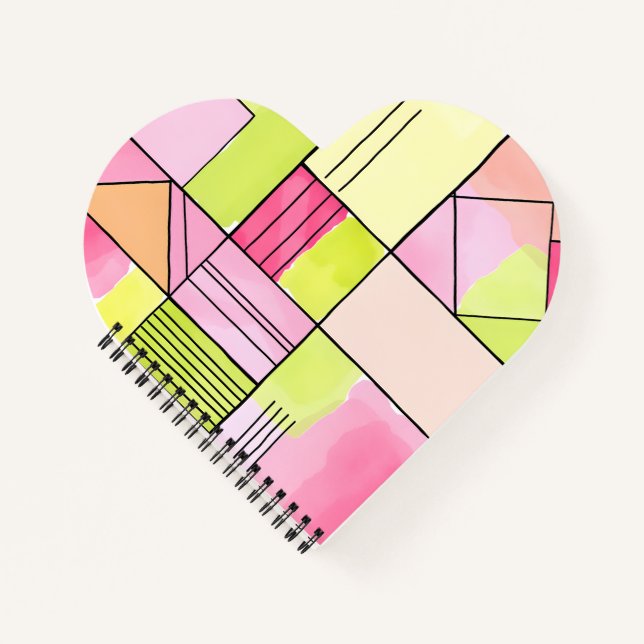 Pink and Lime-Green Patchwork Abstract Notebook (Front)