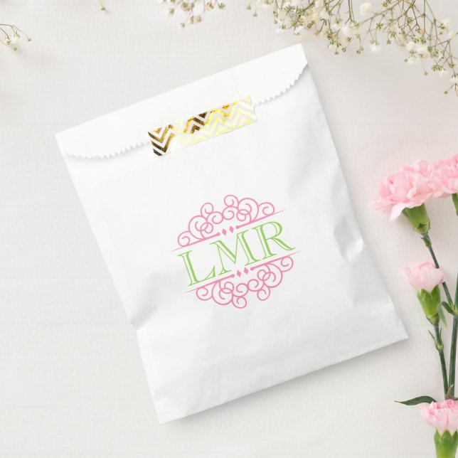 Pink and Lime Green Swirls Frame Monogram Favour Bag (Sealed)