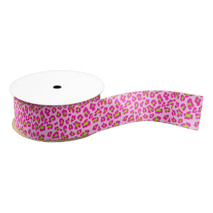 Pink and Lime Leopard Cheetah Print Grosgrain Ribbon