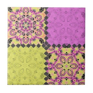 Pink and lime , patchwork ceramic tile