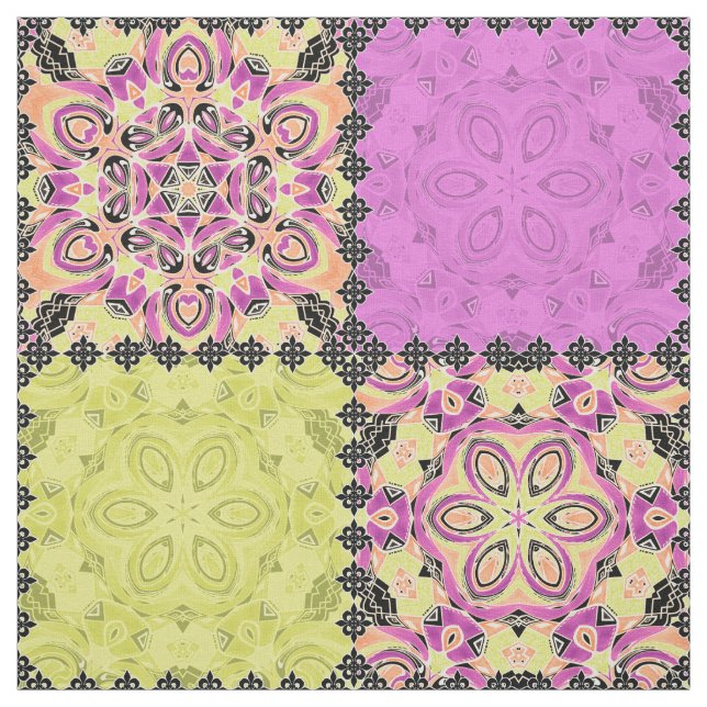 Pink and lime , patchwork fabric (Swatch)