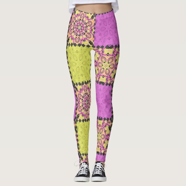 Pink and lime , patchwork leggings (Front)