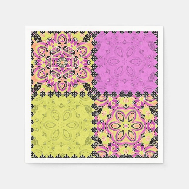 Pink and lime , patchwork napkin (Front)