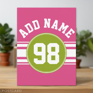 Pink and Lime Sports Jersey Custom Name Number Postcard