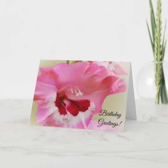 Pink and Magenta Flower Floral Art Birthday Card (Front)