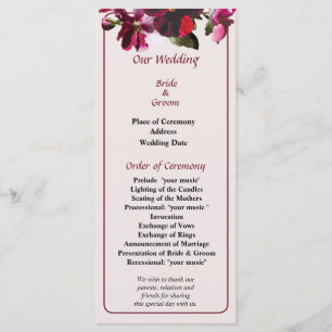 Pink and Magenta Pansies Wedding Program