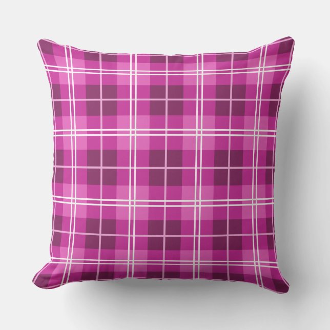 Pink and Magenta Plaid Tartan Pattern Cushion (Front)