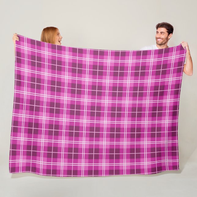 Pink and Magenta Plaid Tartan Pattern Fleece Blanket (In Situ)