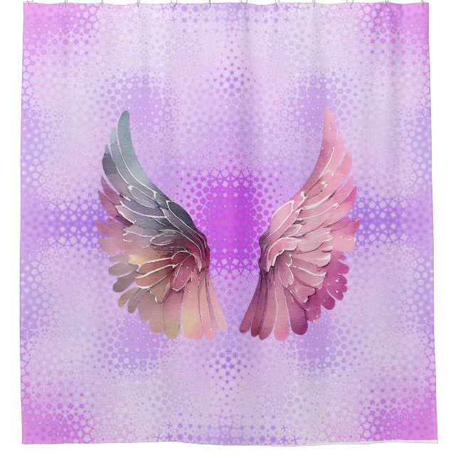 Pink and Mauve Angel Wings in a mauve background Shower Curtain (Front)