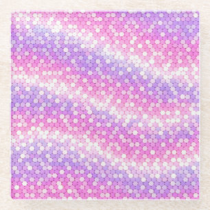 Pink And Mauve Sequins Bling Glass Coaster