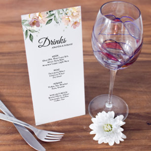Pink and Mauve Vintage Floral Wedding Drink Menu