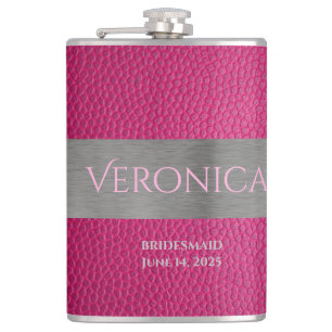 Pink and Metal Print Monogrammed Flask