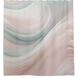 Pink and Mint Abstract Coastal Swirl Print Shower Curtain