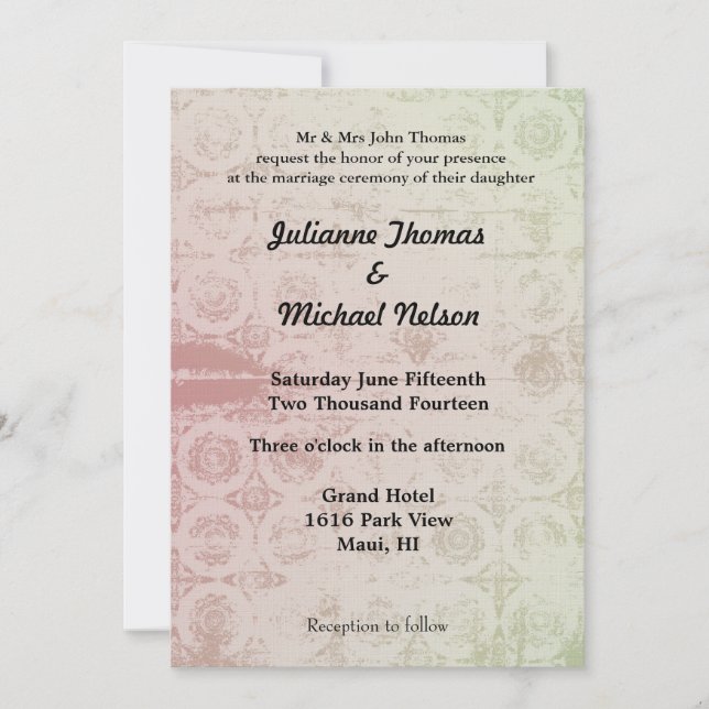 Pink and Mint Abstract Wedding Invitation (Front)