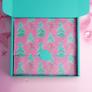 Pink and Mint Christmas Gift Trees Tissue Paper