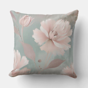 Pink and Mint Coastal Cottage Floral Cushion