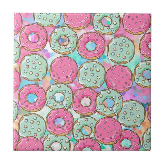 PINK AND MINT COOKIES DONUT SPRINKLE CRUSH CERAMIC TILE (Front)