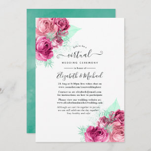 Pink and Mint Floral Online Virtual Wedding Invitation