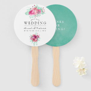 Pink and Mint Floral Wedding Favour Hand Fan
