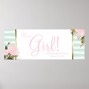 Pink and Mint Green Baby Shower Banner Poster