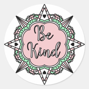 Pink and Mint Green Be Kind  Classic Round Sticker