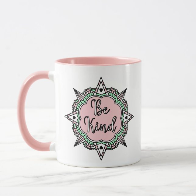 Pink and Mint Green Be Kind Mug (Left)