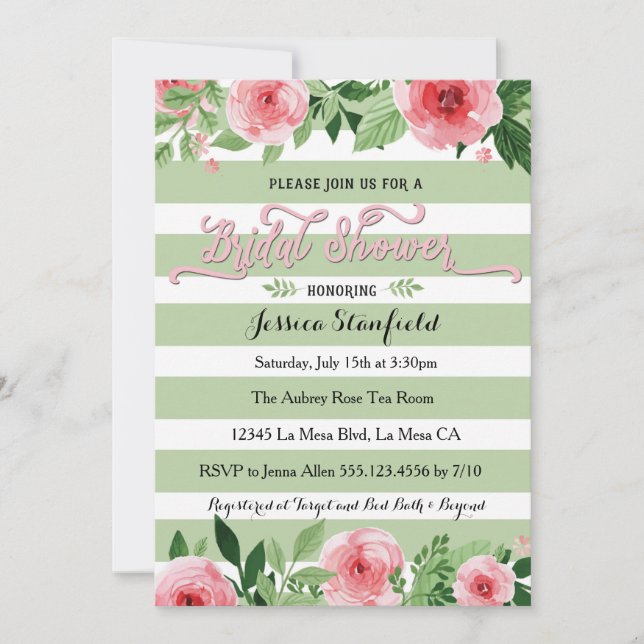 Pink and Mint Green Bridal Shower invitation (Front)