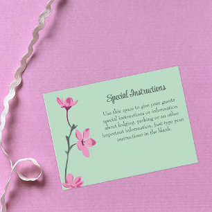 Pink and Mint Green Cherry Blossom Instructions Enclosure Card
