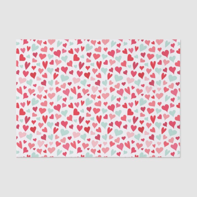 Pink and Mint Green Hearts Pattern Tissue Paper (Front)