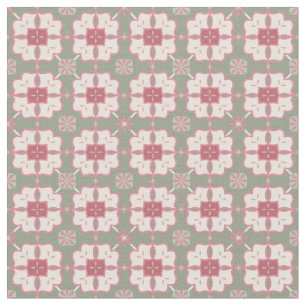Pink and Mint Green   Lovely Floral Block Pattern Fabric