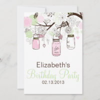 Pink and Mint Green Mason Jars Birthday Invitation