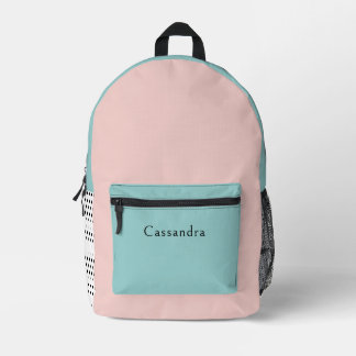 Pink and Mint Green Personalised Name Printed Backpack