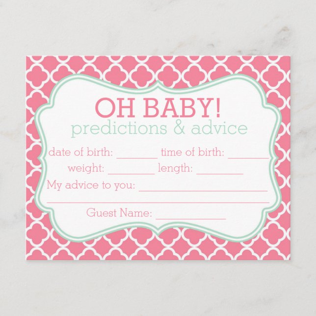 Pink and Mint Moroccan Predictions & Advice Card (Front)