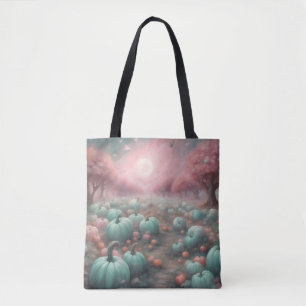 Pink and Mint pastels pumpkin patch Halloween 2026 Tote Bag