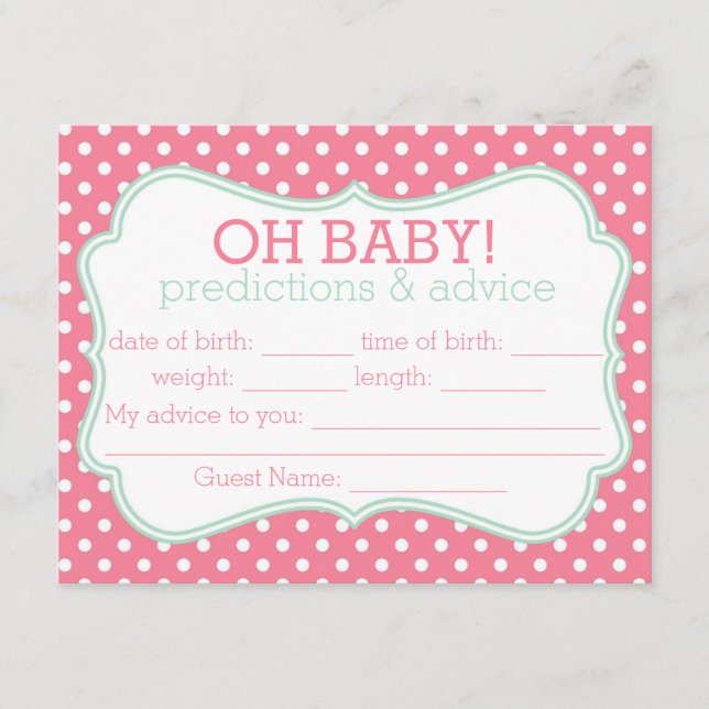 Pink and Mint Polka Dot Predictions & Advice Card (Front)