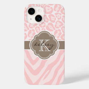 Pink and Mocha Animal Print Monogram Case-Mate iPhone 14 Case