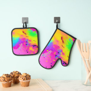 Pink And More Abstract Splash Paint Oven Mitt & Pot Holder Set