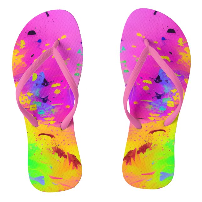 Pink And More Abstract Splash Paint Thongs (Footbed)