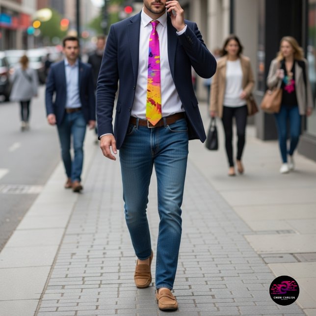 Pink And More Abstract Splash Paint Tie (Polished fit. Main character tie.)