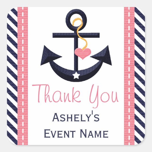 Pink and Navy Anchor Party Favour Stickers (Front)