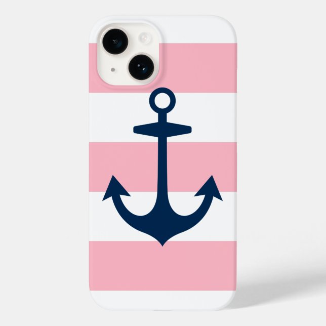 Pink and Navy Blue Anchor and Stripes Pattern Case-Mate iPhone Case (Back)