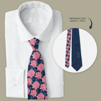 Pink and Navy Blue Dahlia Groomsmen Tie