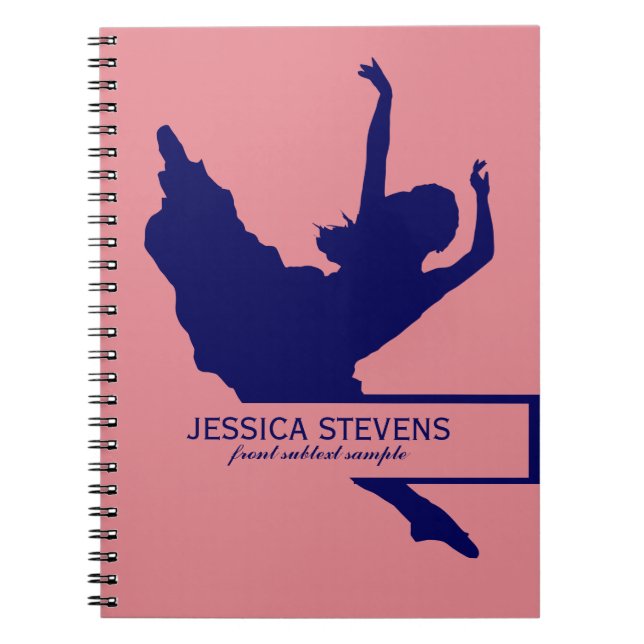 Pink And Navy Blue Dancer Silhouette Illustration Notebook (Front)