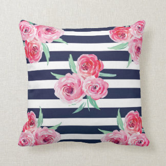 Pink and Navy blue floral Pillow