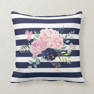 Pink and Navy blue floral Pillow