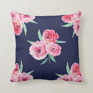 Pink and Navy blue floral Pillow